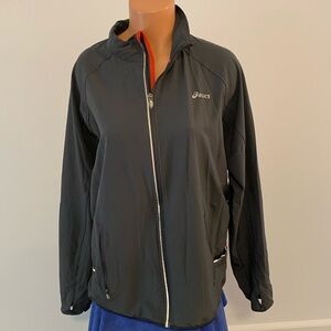 Asics Mens Large Full Zip Running Jacket with finger holes Gray Reflective